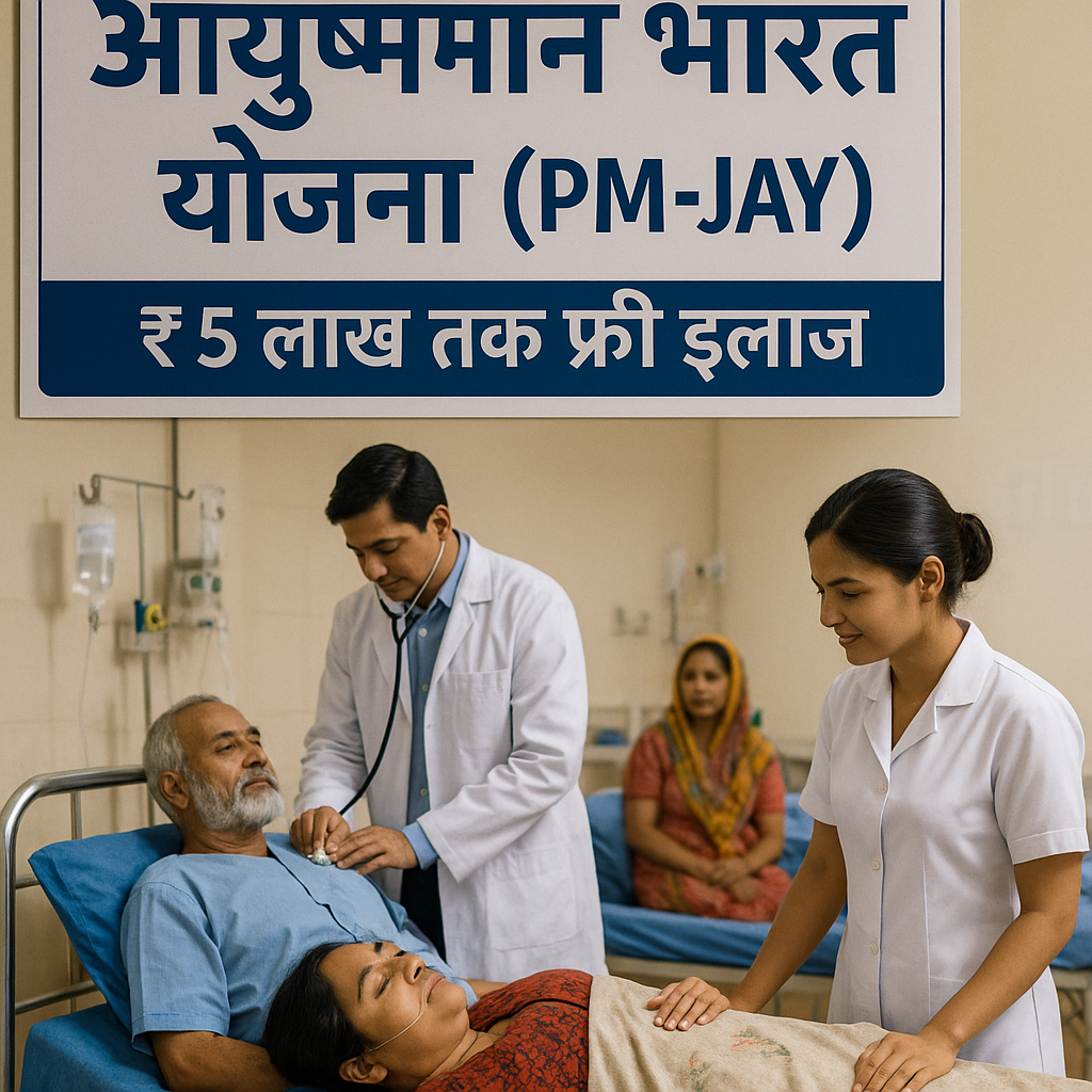 आयुष्मान भारत योजना के लाभार्थी अस्पताल में इलाज करवाते हुए